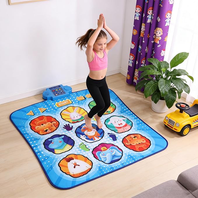 Dance Mat, 9 Key Wireless Electronic Dance Pad Anti Slip Interactive Music Game Toys Pad Battery Powered for Girls and Boys (Blue)