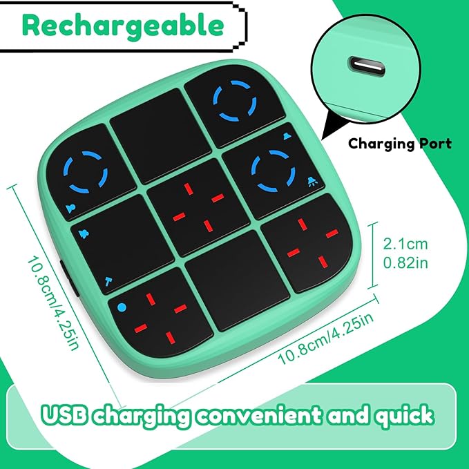 Rechargeable Tic-Tac-Toe Bolt Game, Upgraded 4-in-1 Handheld Puzzle Console, Electronic Educational Memory Game, Portable Travel Car Ride Board Games for Kids Adults (Cyan)