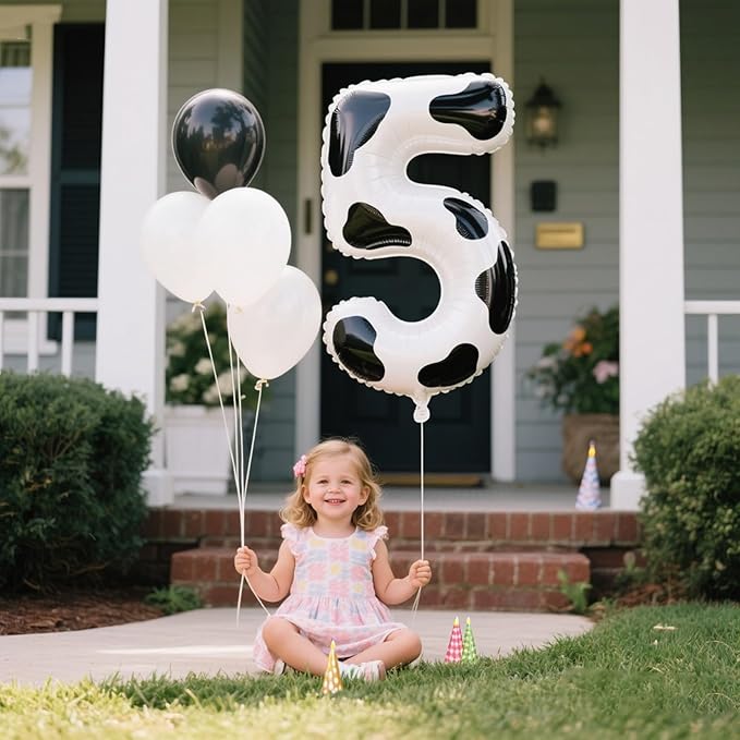 40 Inch Cow Print Balloon Number 5 Balloon Jumbo Mylar Foil Helium Balloon for 15 25 35 50 Big Giant Jumbo Huge Foil Mylar Balloons 55th 65th Birthday Balloons Men Women Party Decorations