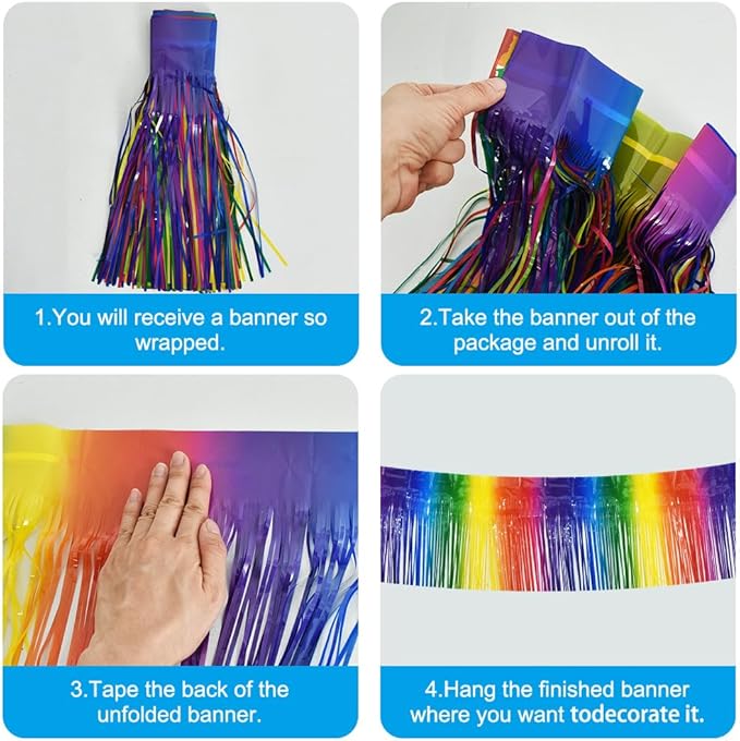 BEISHIDA 3 Packs Metallic Foil Fringe Garland Rainbow Wall Hanging Tinsel Fringe Banners for Car Floats Bridal Shower Wedding Birthday Easter Graduation Holiday Party Decoration(30 Feet)