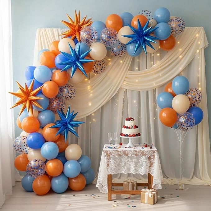 Blue and Orange Balloons, 12 Inch Orange Light Blue Nude Dark Blue Confetti Balloons with Star Foil Balloon for Boys Birthday Party Baby Shower Graduation Decorations