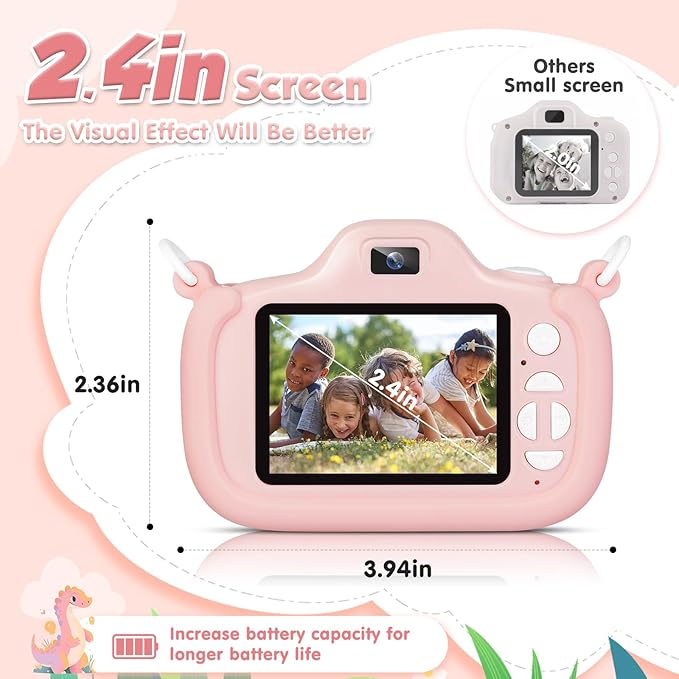 Kids Camera with Flashlight & 2.4in Screen, 1080P Dual Lens Toddler Camera- Christmas Birthday Gift for 3-12 Year Old Girls Boys, Kids Digital Camera with 32GB Card & Shockproof Case