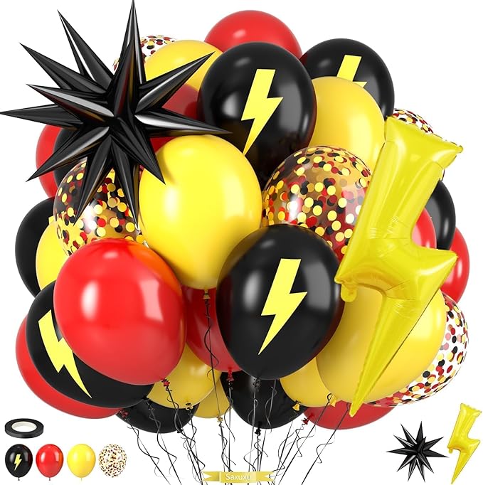Red Black Yellow Balloons, Black and Yellow Balloons with Star and Foil Balloon for Boys Birthday Lightning Party Baby Shower Graduation Supplies Decorations