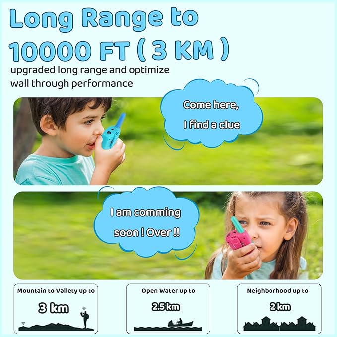 Vvinca Walkie Talkies for Kids Rechargeable 4 Pack, 3 Mile Walkie Talkie Long Range, Christmas Birthday Gift for Age 3-12 Boy Girl with Flashlight 22CH 2 Way Radio for Adventure Camping Outdoor Hiking