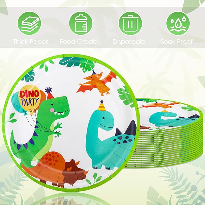 20Pcs 9 Inch Dinosaur Party Plates Cute Cartoon Dino Theme Heavy Duty Paper Plates Disposable Paperplates for Baby Shower Boys Girls Kids Dinosaur Birthday Party Decorations Supplies