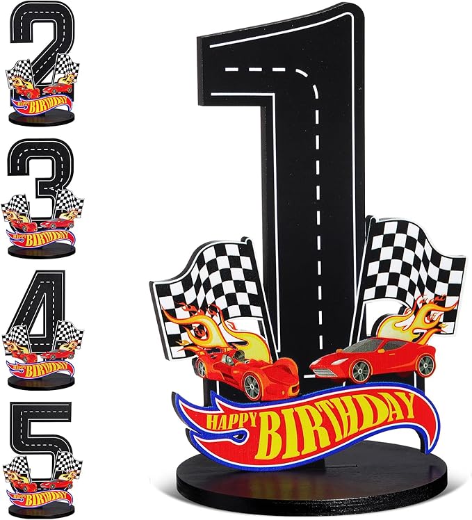 Race Car 1st Birthday Number Sign Centerpiece Race Car Theme 1st Birthday Party Supplies Wooden Table Decoration Photo Props for Boys One Year Old