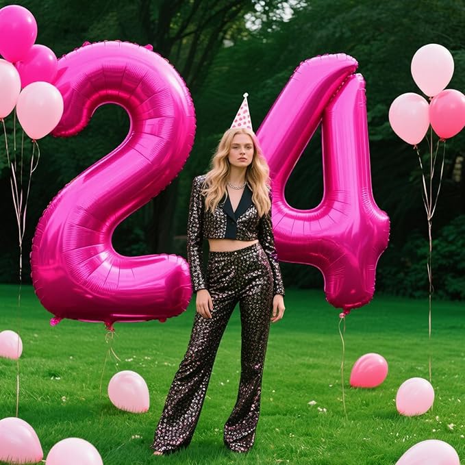 Rose Red Number 4 Balloon 40 Inch, Big Large Foil Helium Hot Pink Number Balloons,Jumbo Giant Mylar Self Inflating Number 0 Balloons for Birthday Party Decorations Supplies