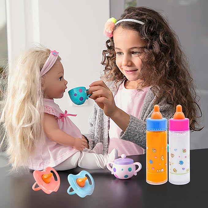 15 PCS Baby Doll Accessories Magic Bottle Set,Pretend Play Feeding Toys,Doll Feeding Set with Package for Kids,Girls,Party,Gift