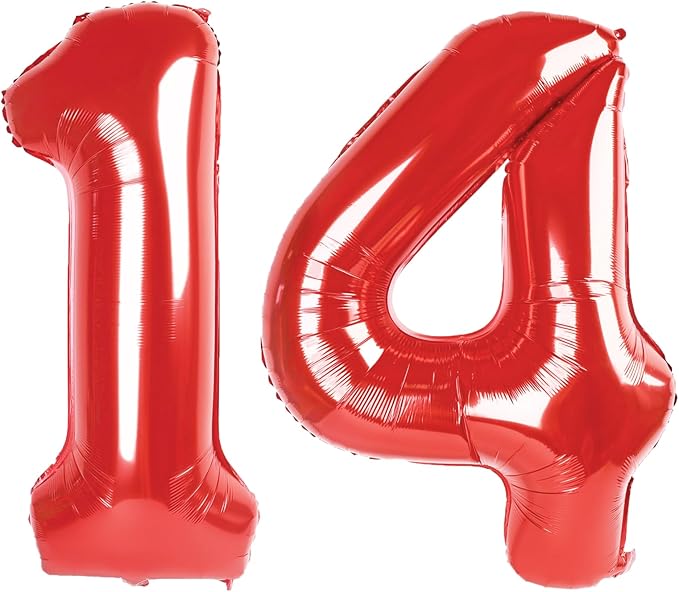 40 Inch Red Number 14 Digital Balloon,Jumbo Mylar Foil Helium Balloon for 14 Balloons for Birthday Party,Wedding Anniversary Party Decorations