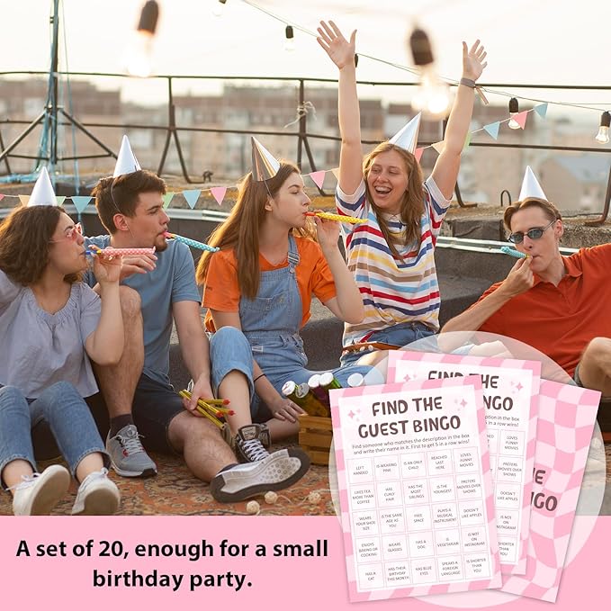 Birthday Party Games - Find The Guest Bingo Game, Bday Party Games for Teen Girl Adult, Set of 20 pcs Game Cards, Birthday Party Favor Activity Sleepover Party Decor Supplies - FS268