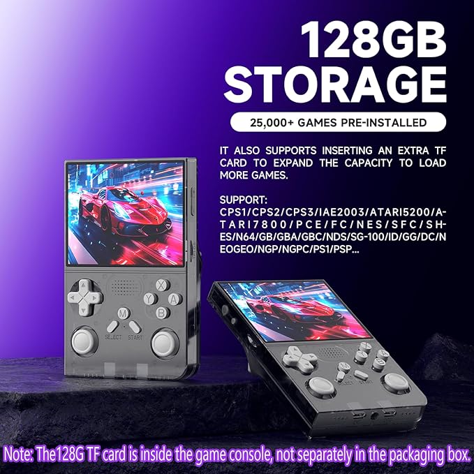 R40 Retro Handheld Game Console - Open Source System,3.5" IPS Screen, 18,000+ Classic Games, 128G TF Card, 3000mAh Battery, Portable Gaming Player for Travel, Retro Gaming Console, Black