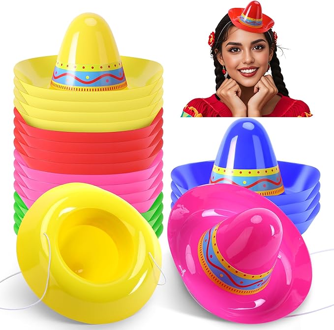 Tlswshsy Mini Mexican Plastic Sombreros, Cinco de Mayo Plastic Sombrero Hat,Sombrero Top Hat Accessories for Decoration