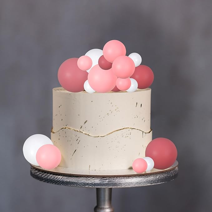 Gyufise 30Pcs Ball Cake Picks Mini Balloons Colorful Ball Shaped Cake Topper Pearl Balls Cupcake Cake Insert Topper for Birthday Party Wedding Decoration Supplies Pink White Rose Red