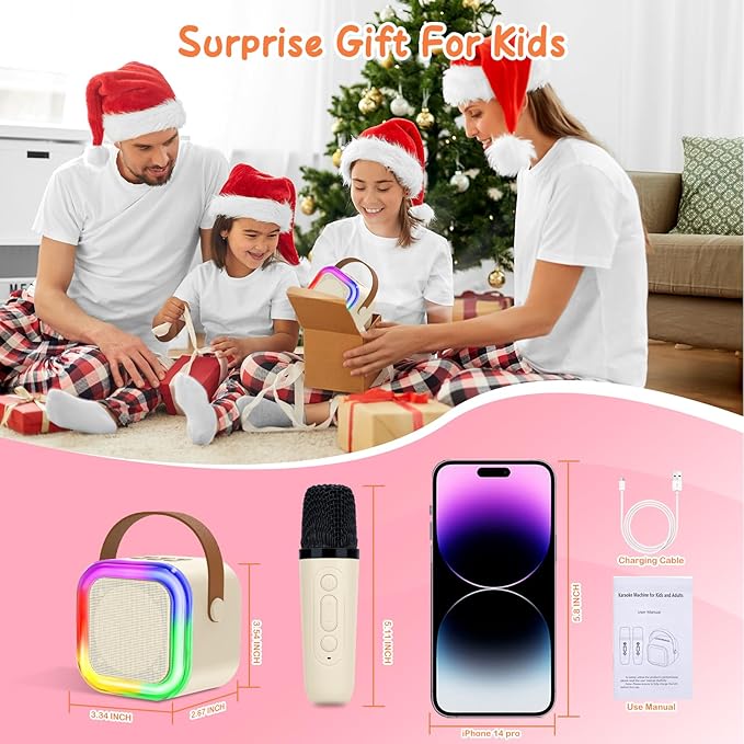 Karaoke Machine for Kids, Toys for 3-12 Years Old Girls Gifts, Kids Karaoke Microphone Machine Toy, Best Fun Christmas Birthday Gifts for 5 6 7 8 9 10 11 Years Teens Girl Boys
