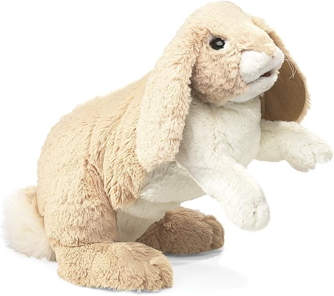 Folkmanis Floppy Bunny Rabbit Hand Puppet, Tan, White, 1 EA