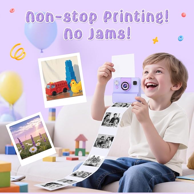 Kids Camera Instant Print Toys for Teenage Girls :Flip-Up Cameras Gift for Girls Ages 3-16 (for Christmas Or Birthday),1080P HD Digital Video Instant Print Cameras with 3 Rolls Paper & 32Gb-Purple