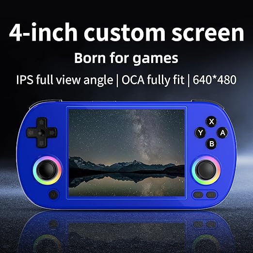 RG40XX H Retro Handheld Game Console RG40XXH Portable Gaming Console with 4'' IPS Screen Linux System Built-in 64G TF Card Preloaded Games 5000+ RG40XX H Supports 5G WiFi Bluetooth 4.2 Blue
