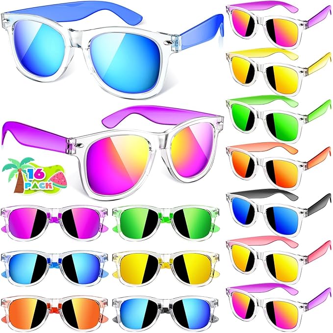 Joycover Kids Sunglasses Party Favors, Translucent Toddler Sunglasses Bulk for Boys Girls, Goodie Bags Stuffers for Kids Classroom, Pool Beach Party Favors Graduation Birthday Gifts - 16 Packs