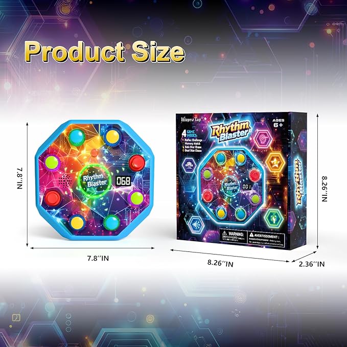 Electronic Table Reflex Game for Solo & 2-Player - Light-Up Memory Challenge Toy with 4 Fun Game Modes, Interactive Board Games, Gamer Gift for Kids 6 7 8 9 10 11 Year Old Boys & Girls