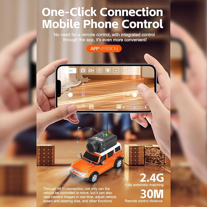 WL 6405-C 1/64 FPV RC Car, Full Proportional Mini Remote Control Car with APP Auto-Pairing, WiFi Module Control, Camera - Includes Storage Case ＆ Tow Trailers (RTR Version)