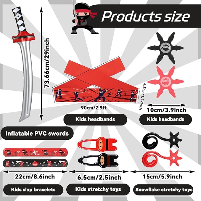 72Pcs Karate Party Favors Include Inflatable Sword Headbands Karate Party Decorations Slap Bracelets Costume Accessories Gift Set for Kids Boys Girls Birthday Supplies