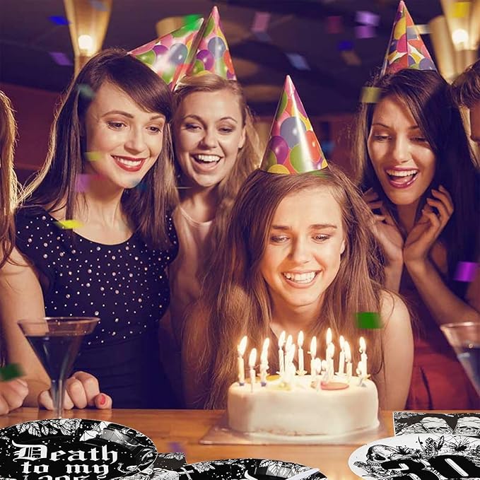 Grencian 96Pcs 30th Birthday Party Supplies Death to My 20s Plates and Napkins Disposable Rip Twenties Paper Tableware for Funeral for My Youth 30 Years Old Birthday Party Decor, Serves 24