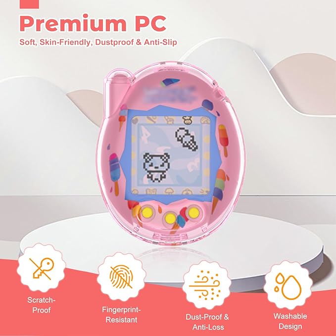 Protective Case for Tamagotchi Connection – Clear PC Hard Shell Cover for Tamagotchi Connection Electronic Pet,Waterproof Sweatproof Washable Shockproof Anti-Drop 360° Full Protection(Clear+Pink)