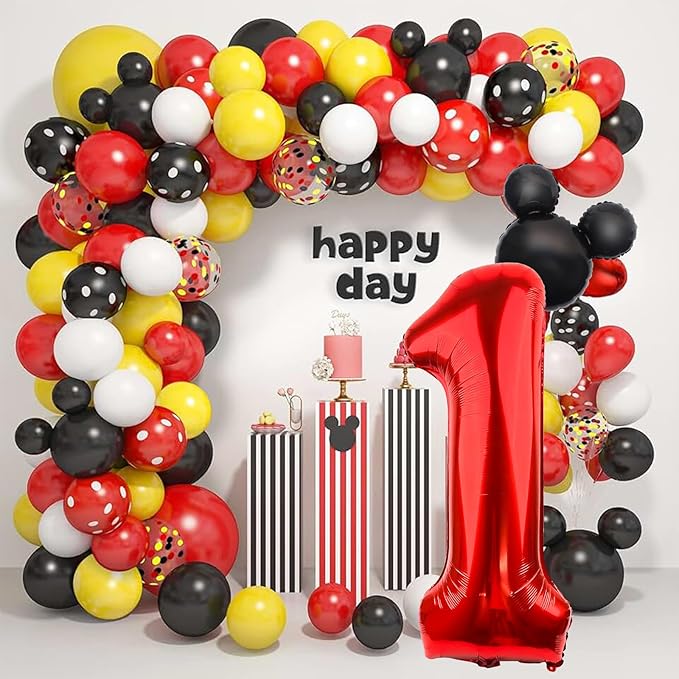 40 Inch Mouse Number 1 Balloon Black Red 1 Balloons for 1st Birthday, Mini Mouse Head Balloon Red Giant Number One Balloons for Mouse Clubhouse Baby Shower Anniversary Supplies Decorations
