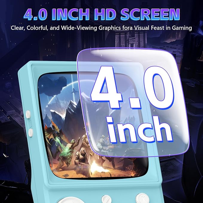 R36TMAX Retro Handheld Game Console, 4.0 Inch IPS HD Screen Retro Gaming Console, Handheld Game Console with 18000+ Classic Games, Supports WiFi Networked Fighting and OTG, Built-in 64G-Sky Blue