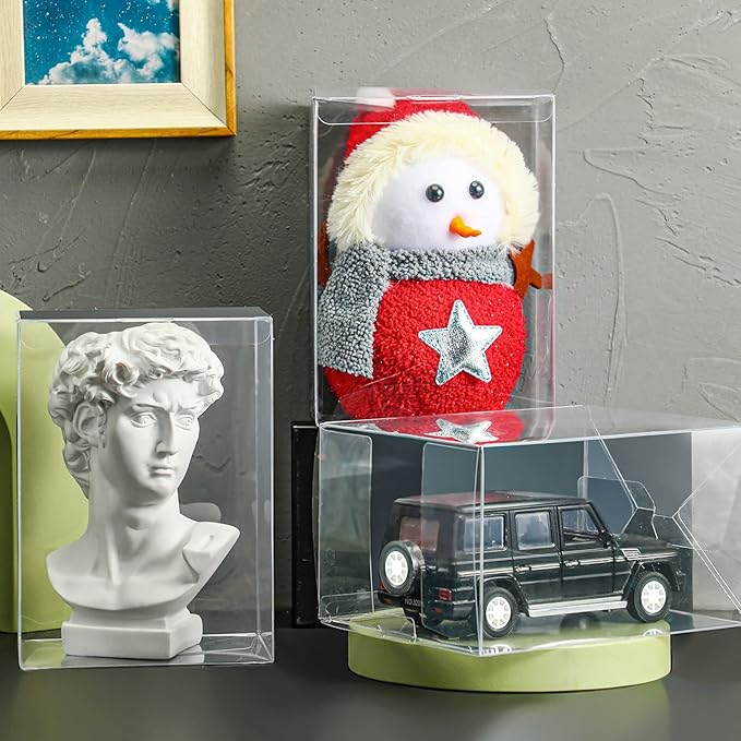 Jetec 30 Pcs Clear Plastic Toy Protector Case 4 Inch Toy Display Vinyl Collectible Figure Display Case Toy Clear Soft Protector Box for Toy Protection