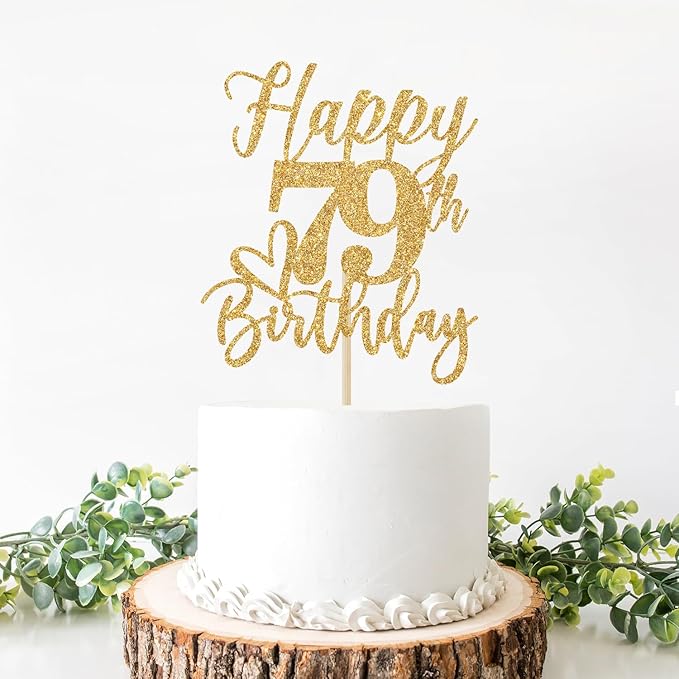 Happy 79th Birthday Cake Topper, 79th Birthday Decorations for Men/Women, Cheers to 79 Years, Hello 79, 79th Happy Birthday Party Supplies Gold Glitter