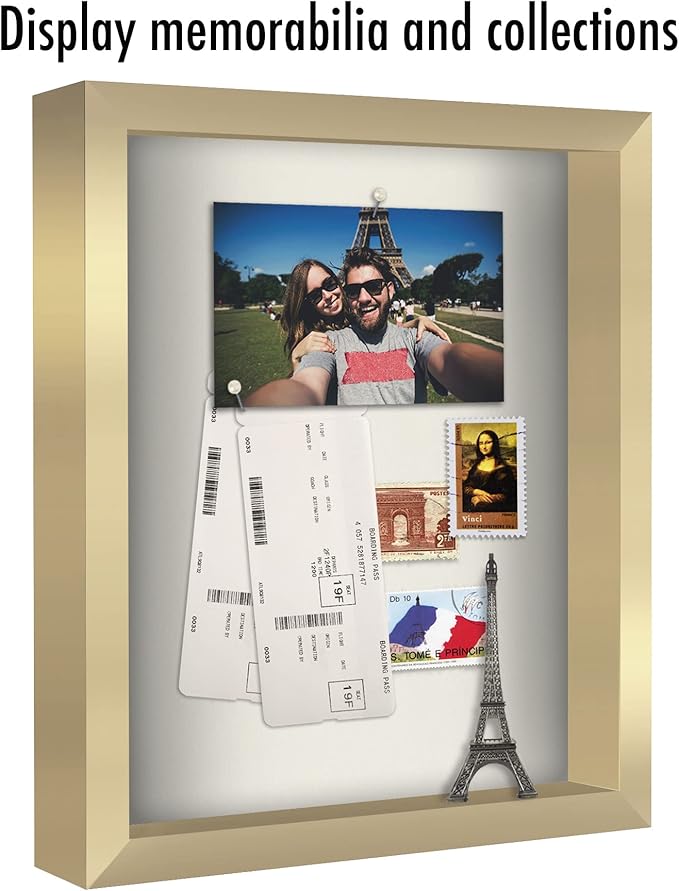 Americanflat 11x14 Shadow Box Frame with Shatter-Resistant Glass - Silhouette Collection - Large Shadow Box Display Case for Tabletop and Wall Display - Gold with Soft Felt Back