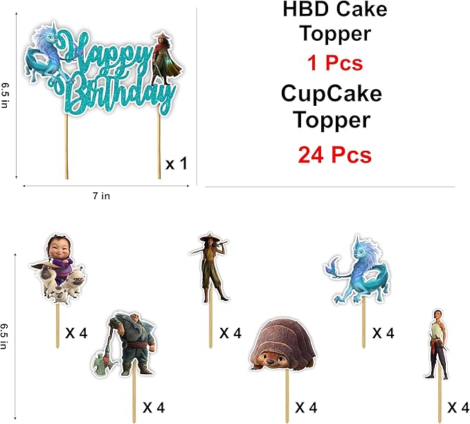 "Raya and the Last Dragn Theme Birthday Party Supplies – Fantasy Princess Party Decorations – Includes Happy Birthday Banner, Cake Topper, Cupcake Toppers, Garland, Table Decor, and More"