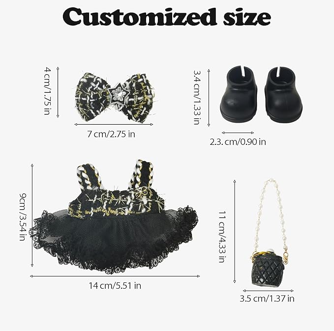 Clothes Compatible with LABUBU Doll – 4PCS Gothic Lace Set, 17cm Doll Clothes Designer Outfit for Starry Punk Theme, Chic Stylish Accessories for Labubu, No Doll (Dark Star Muse)