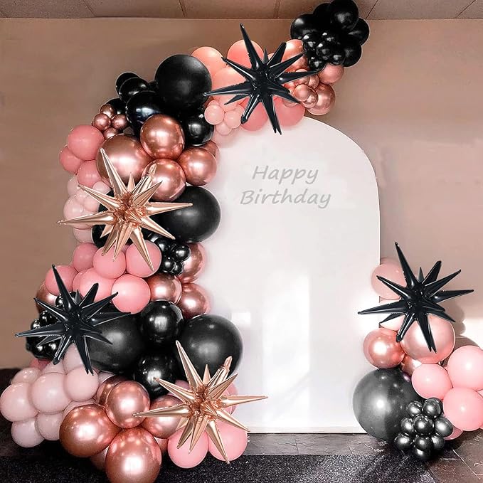 TONIFUL 8 Pcs Black Rose Gold Foil Balloons Large Star Balloons Explosion Star Mylar Balloons for Party Backdrop Christmas New Year Birthday Wedding Baby Shower Anniversary Photo Booth Supplies