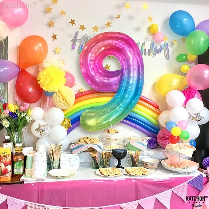 KatchOn, Rainbow Number 9 Balloon - 40 Inch | Foil 9 Birthday Balloon for 9th Birthday Decorations | Number Balloons for Anniversary Decorations | Rainbow Party Decor