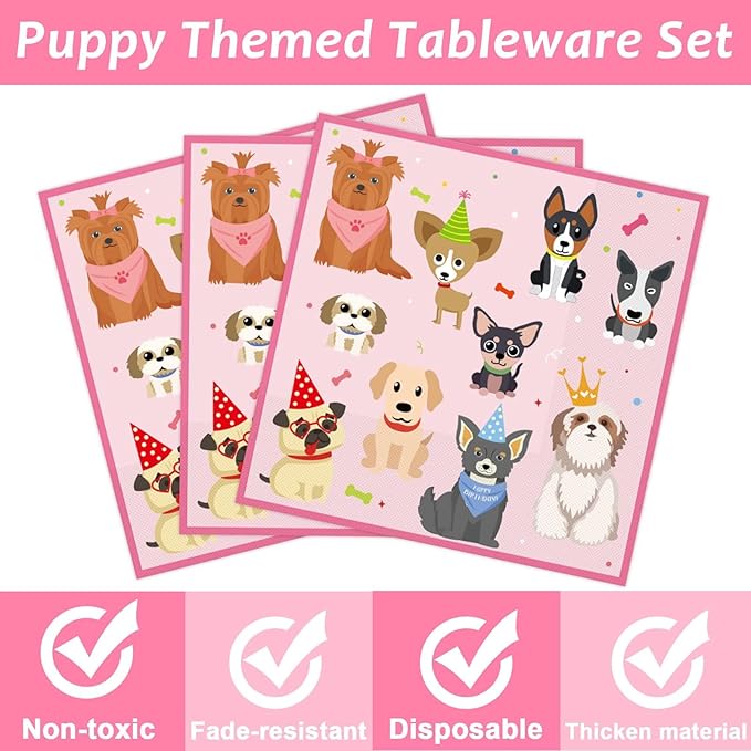 96 Pieces Dog Themed Birthday Party Decorations Puppy Party Tableware for Lets Pawty Party Dessert Plates Napkins Forks Birthday Favors 24 Guests