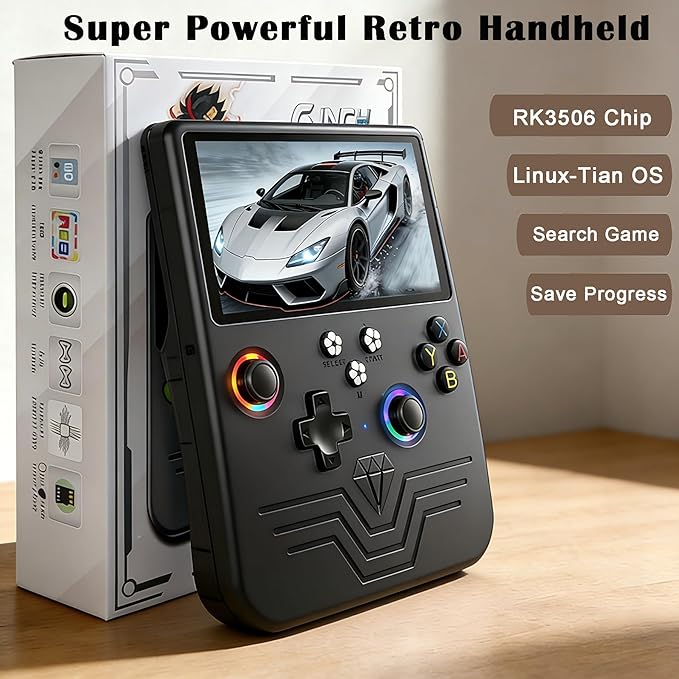 RegiisJoy R60 MAX 40000 in 1 Handheld Game Console, 5.5 Inch IPS Screen Retro Gaming Consoles Main Emulators, Portable Mini Pocket Arcade 6000mAh Battery,128G TF Card,RGB Joysticks Black