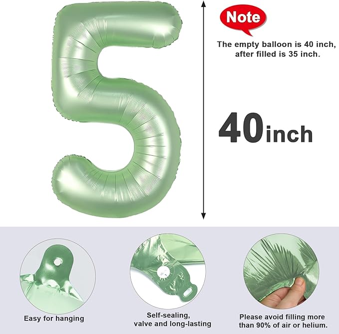 Balloon Numbers 40 Inch 5 Ballon for 5th Birthday Decorations, 15 25 35 50 Big Olive Green Number Balloons for Wedding Photo Shoot Party Decor
