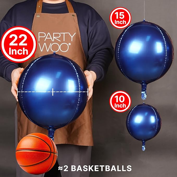 PartyWoo Navy Blue Foil Balloons 20pcs Different Sizes Pack of 22 15 10 Inch Large Round Foil 4D Inflatable Mirror Ball Mylar Balloons for Graduation Men Birthday Space Themed Party Decorations