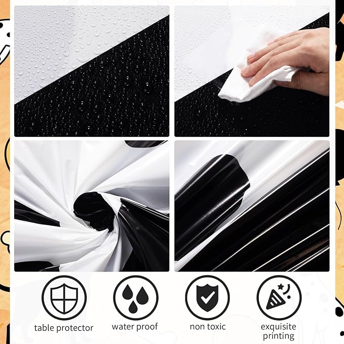 Irenare 6 Pcs Dalmatian Tablecloth Polka Dot Tablecloth Printed Table Runner Waterproof Disposable Art Table Cover for Birthday Wedding Picnic Tea Party Decoration, 54" x 108"(Black)