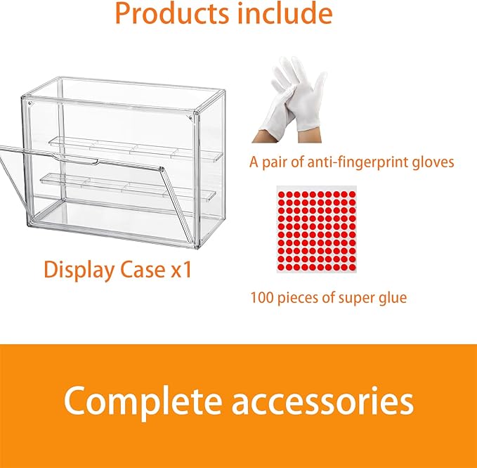 Dustproof Acrylic Display Box with Magnetic Door for Action Figures - 3-Tier Shelf for Collectibles, 2 Removable Plates, Tool-Free + Gloves & 100 Super Glue