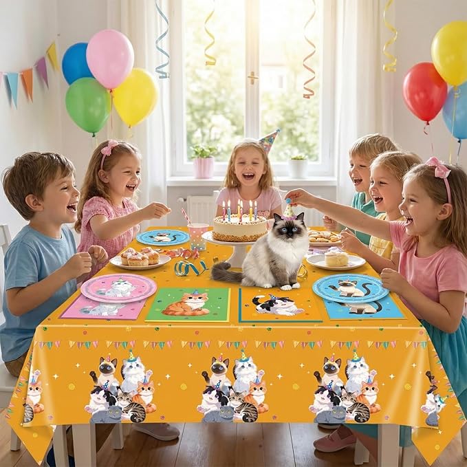41Pcs Pet Cat Birthday Party Decorations,Colorful Kitten Birthday Plates and Napkins,Cat Party Table Covers Disposable Pet Dinnerware Decor Set for Girls' Kid’s Cats Themed Birthday Parties Supplies