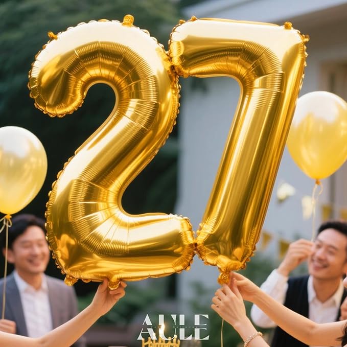 AULE 40 Inch Large 27 Balloon Numbers Gold, Big Foil Number Balloons, Giant Helium Happy 27th Birthday Party Decorations for Man and Women, Huge Mylar 72 Anniversary Party Supplies