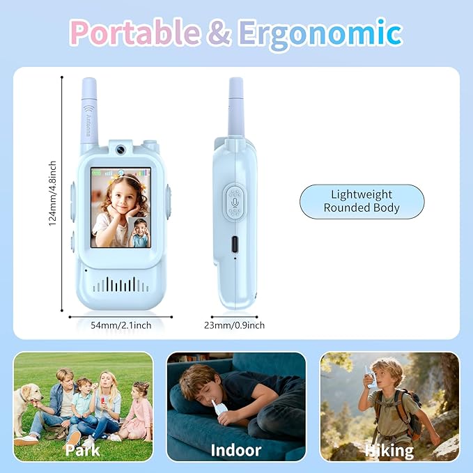 Walkie Talkies for Kids, Video Walkie Talkies 2 Pack with Screen Display, Rechargeable Toy Radios for Ages 3-12, Voice Changer & Real-Time Video Chat, Long Range, Gifts for Boys Girls (Blue & Pink)