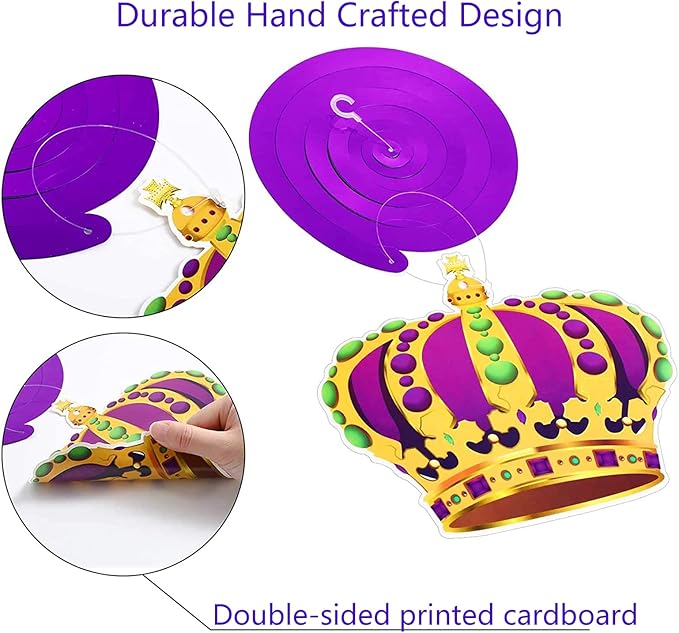 Mardi Gras Hanging Swirl Decorations - 36Pcs Mardi Gras Crown Mask Ceiling Hanging for Masquerade Party Decorations Gold Green Purple Foil Swirl New Orleans Celebration Mardi Gras Party Supplies