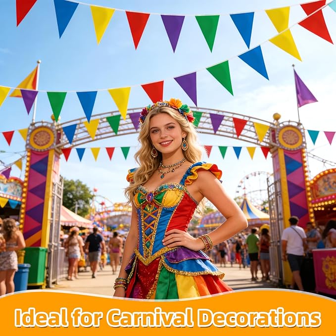 MAQIHAN Pennant Flag Triangle Banner Flags - 98ft Extra Long Pennant Banner Flags for Outside Party Decorations, Double Sided Colorful Bunting Banner for Birthday Carnival Graduation Classroom Decor