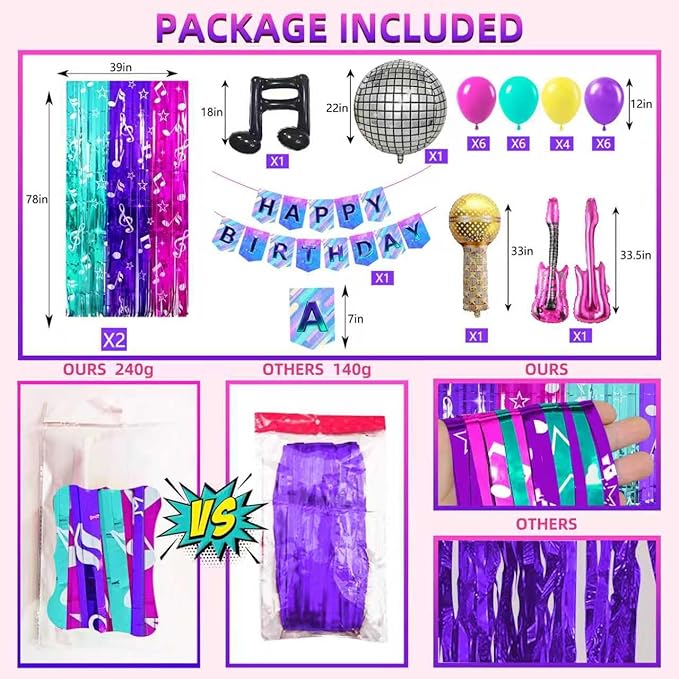 Demon Movie Hunters Birthday Party Decoration, Including 2 Pack K Pop Music Notes Pattern Streamers, 26pcs Balloons & 1pcs Birthday Banner for Demon Movie Hunters Themed Party Supplies