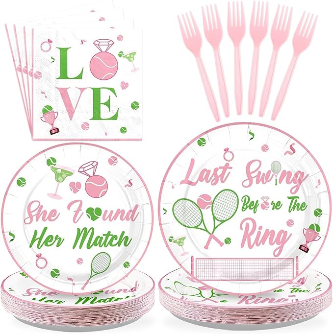 Tennis 96Pcs Bachelorette Party Decorations Last Swing Before The Ring Plates and Napkins Tennis Themed Tableware for Bridal Shower Bride To Be Wedding Bachelorette Party Supplies Serves 24