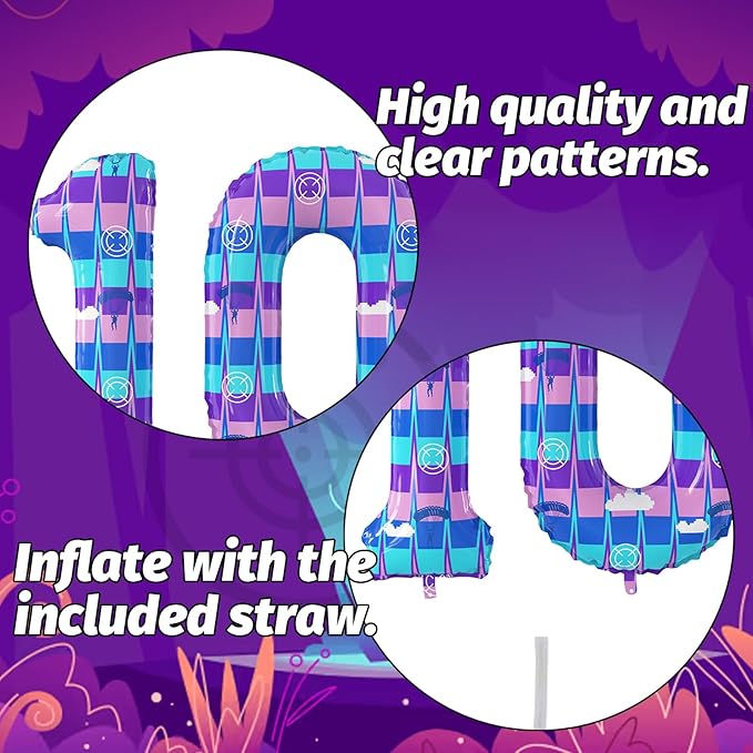 40 Inch Video Game Theme Number 10 Balloons Large Birthday Party Number Balloons Piñata Gaming for Kids Battle Boys Birthday Party Decoration Supplies